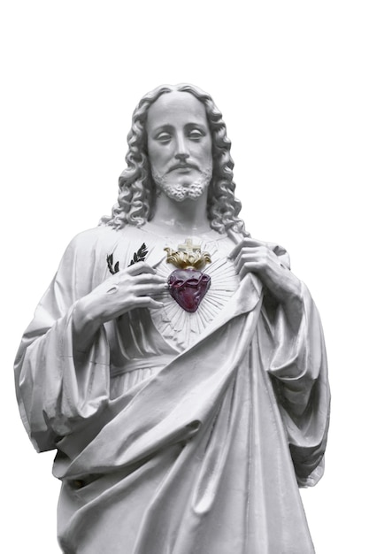 Фото Статуя иисуса с красным сердцем