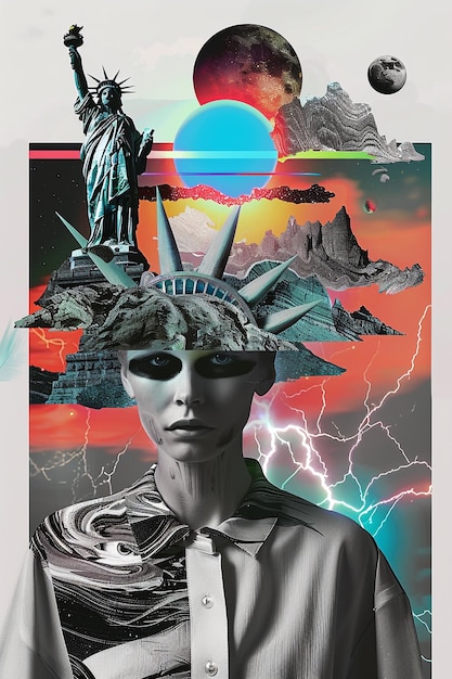 Statue of Liberty collage kunst Historische collage kunst mode collage kunst gemengde media kunst