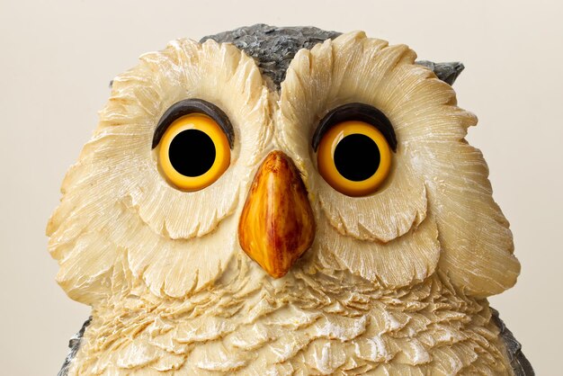Statue of an owl isolated on bright background close up