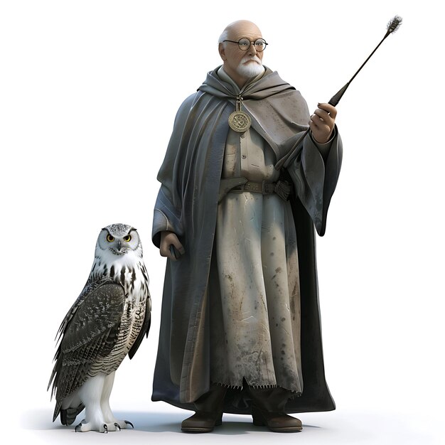 Photo a statue of an owl and an owl with a sword