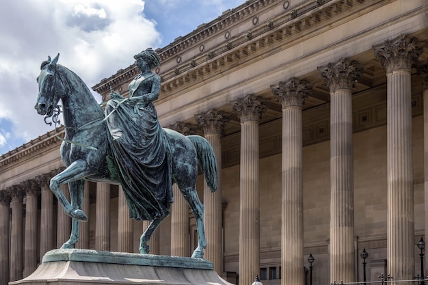 Statue of Queen Victoria outside St Georges Hall in Liverpool, England UK