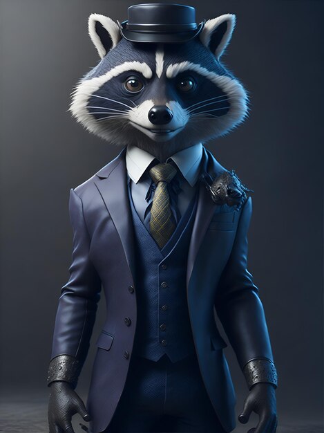 A statue of a raccoon in a suit