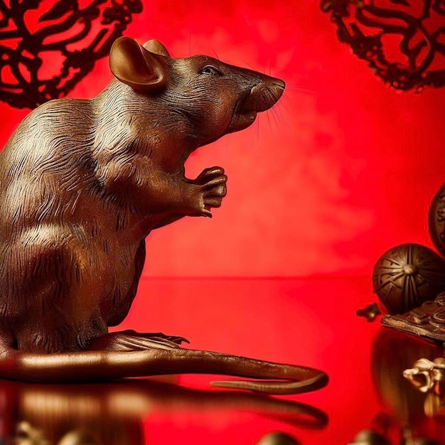 a statue of a rat sitting on top of a table