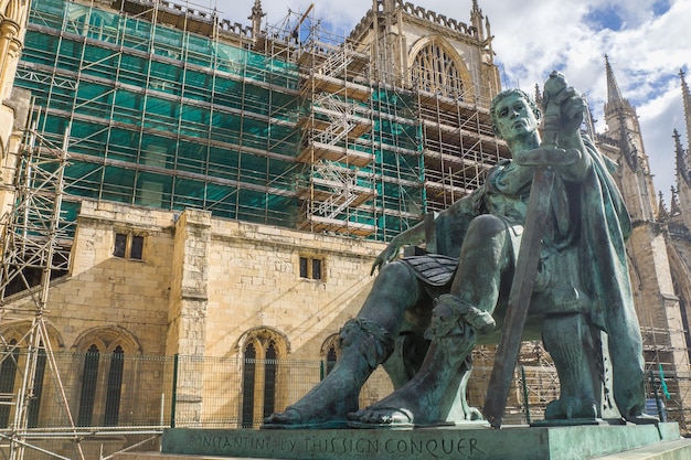 Statue of Roman Emperor Constantine the great with blue sky York city UK