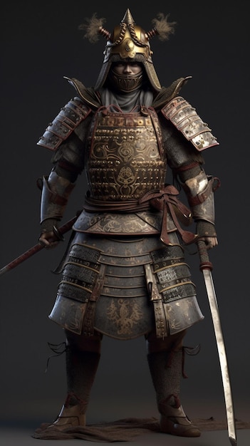 A statue of a samurai with the word samurai on it.