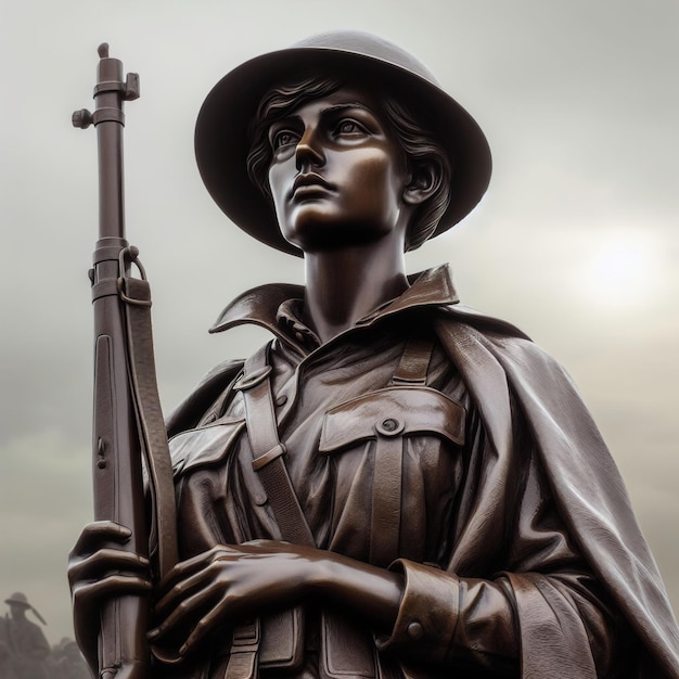 Photo a statue of a soldier with a gun in his hand