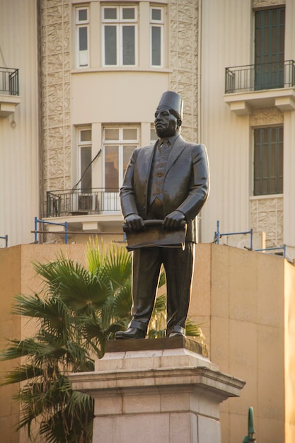 Statue of Talaat Harb in Midan Talaat Harb Square Downtown Cairo Egypt