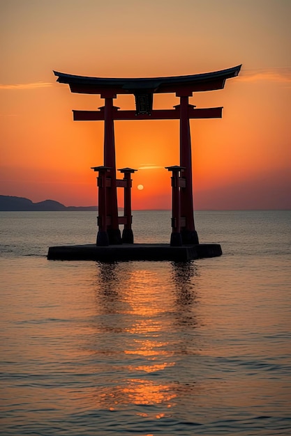 Photo a statue of a tori gate over the oceans