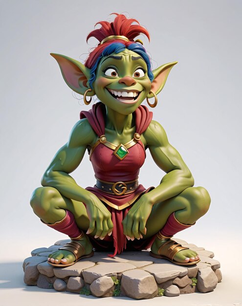 a statue of a troll sitting on a rock