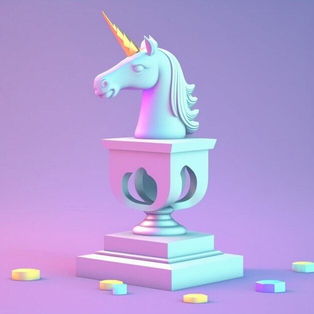 A statue of a unicorn with a horn on it