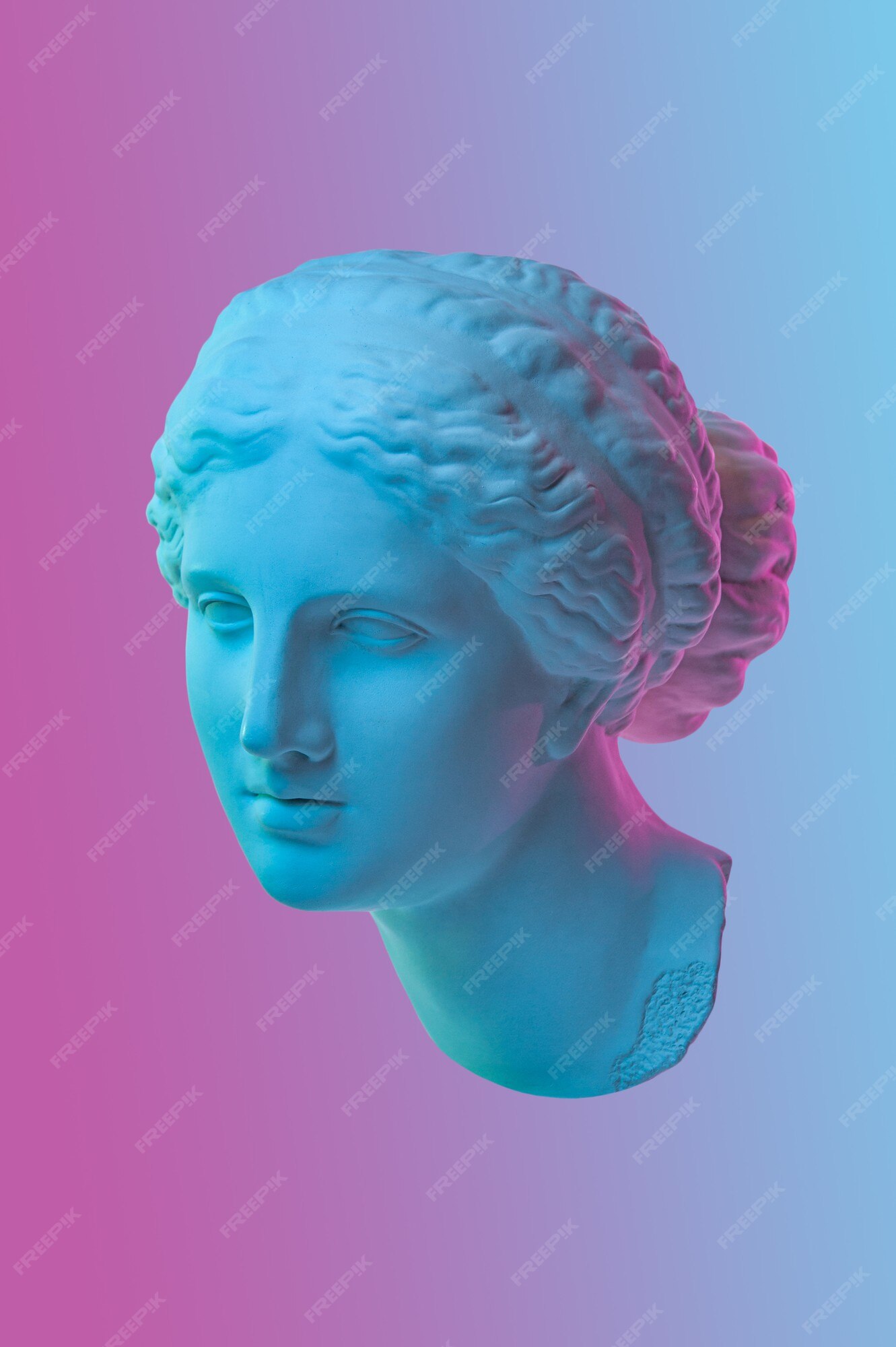 Premium Photo | Statue of venus de milo. creative concept colorful neon  image with ancient greek sculpture venus or aphrodite head. webpunk,  vaporwave and surreal art style. pink and blue duotone effects.