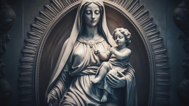 A statue of a virgin and a child