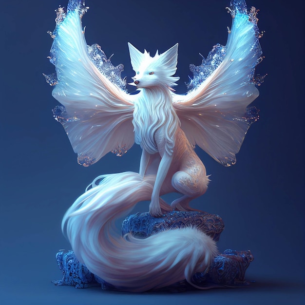 Statue of a white cat sitting on a rock generative ai