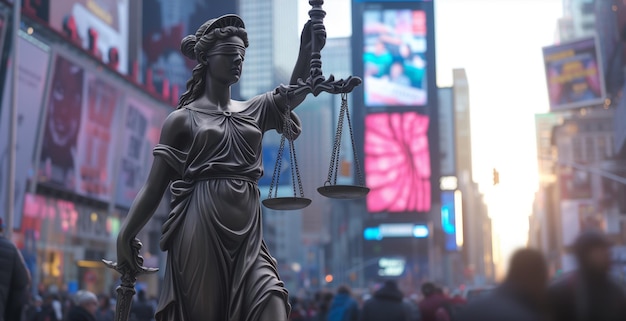 Statue of Wisdom Themis Overlooking the Cityscape