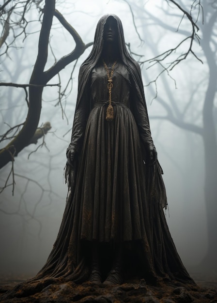 黒いドレスを着た女性の像