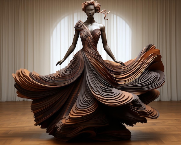 статуя женщины в платье из бумаги