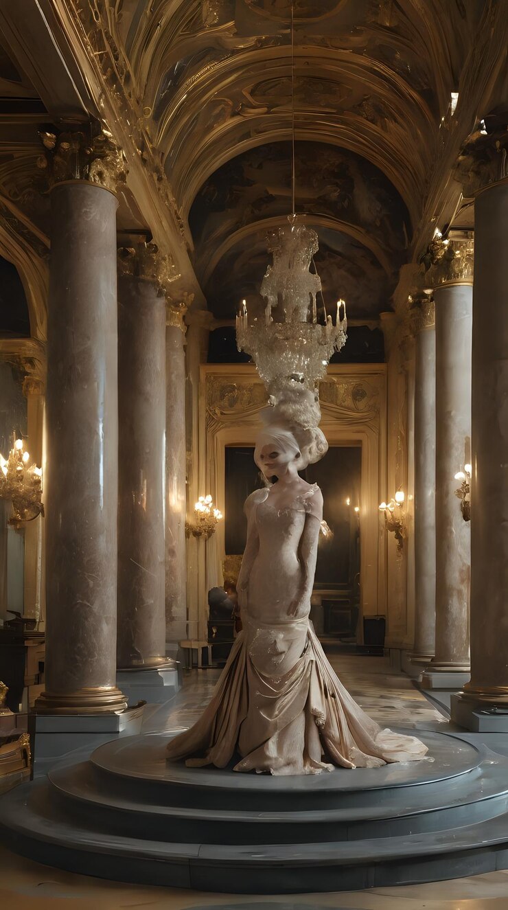 Photo a statue of a woman in a dress in a room