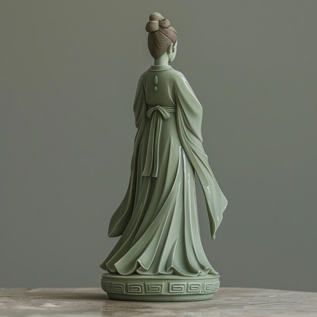 Foto una statua di una donna in un vestito verde generativo ai