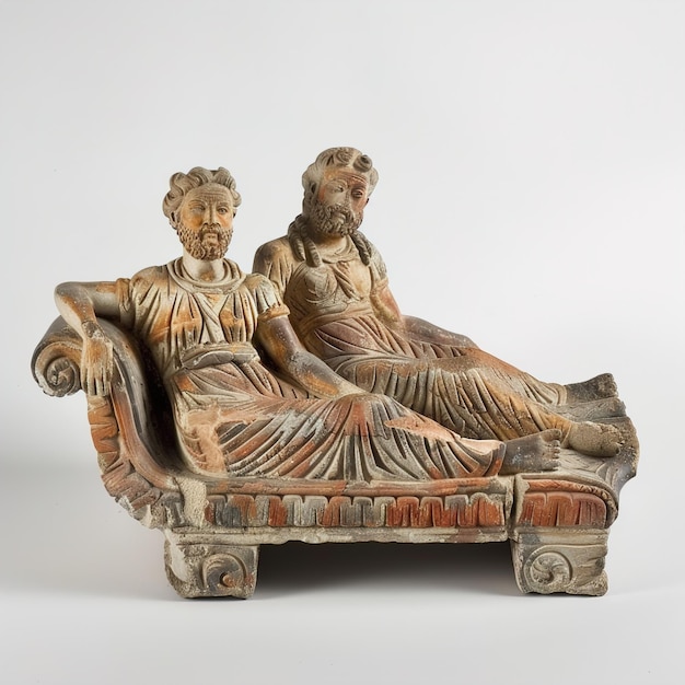 Photo a statue of a woman and a man on a couch