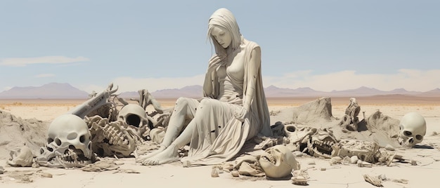 Photo a statue of a woman sitting in the desert