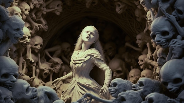 A statue of a woman surrounded by skulls Generative AI Art