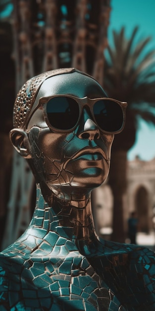 A statue of a woman wearing sunglasses