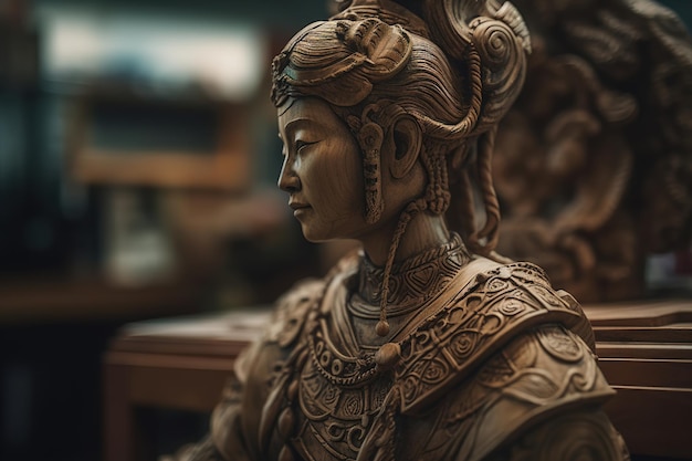 A statue of a woman with a chinese style head.