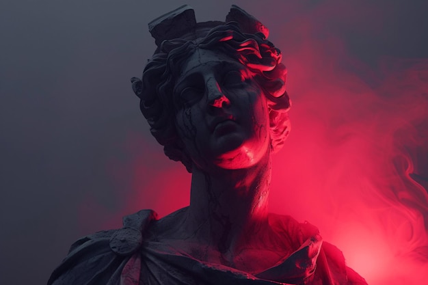 Foto una statua di una donna con una luce rossa