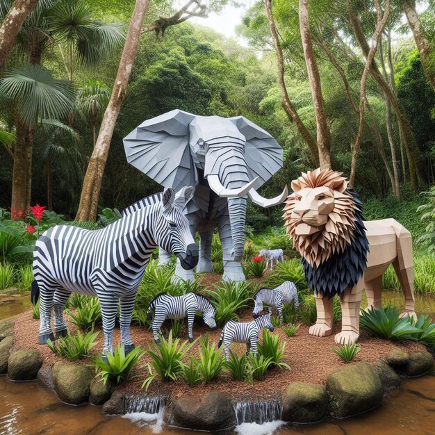 a statue of a zebra and a lion with a lion on it