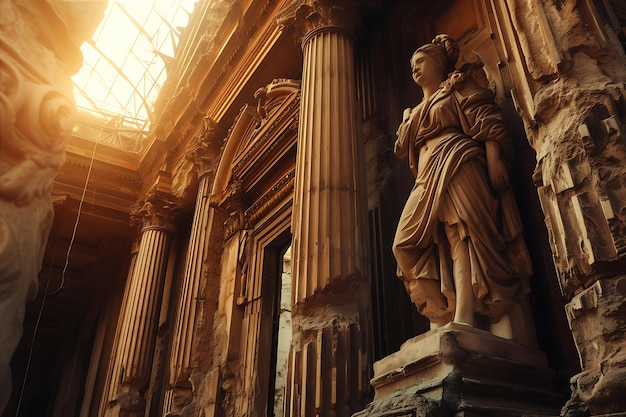 Statues and Columns in a Beautifully Captured Building