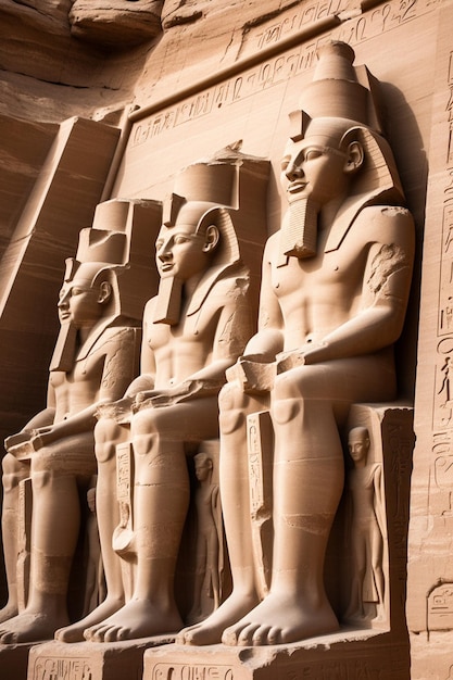 Statues of egyptian gods and goddesses in front of a temple