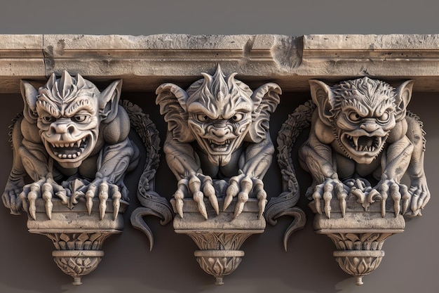 Foto statue di un gargoyle con la bocca aperta e la lingua appesa fuori