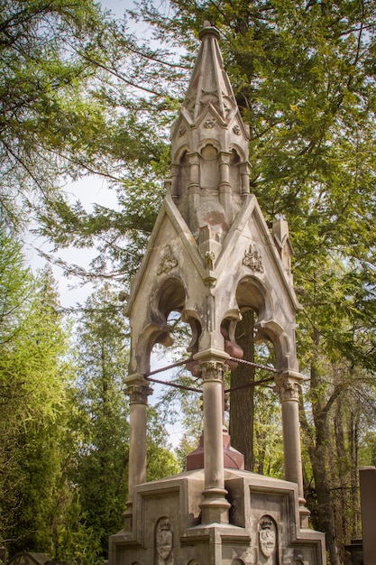 Statues and tombstones at the Lychakiv cemetery in Lviv, ancient graves and burials