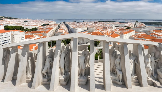 Photo statues on the top of a building with a red roof