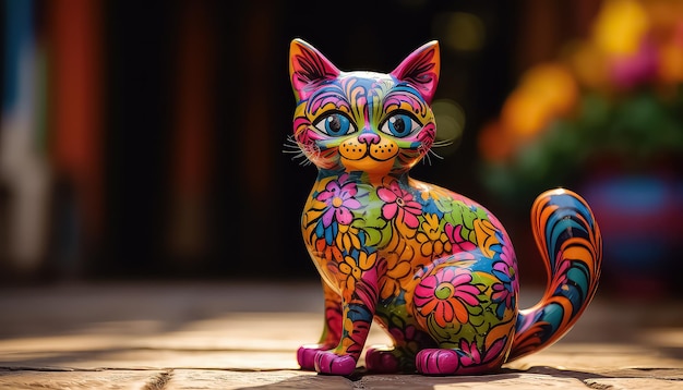 Statuette of a cat in the Mexican style for the day of the dead