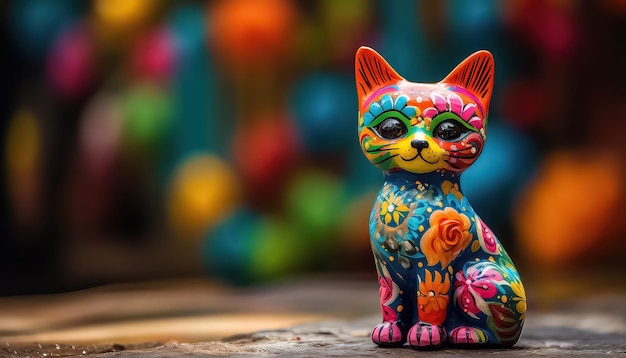 Statuette of a cat in the Mexican style for the day of the dead