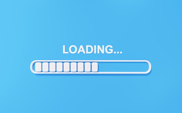 青い背景のステータス読み込みバー最小限の漫画かわいいスムーズな接続インターネット情報学習コンセプト3dレンダリングイラスト