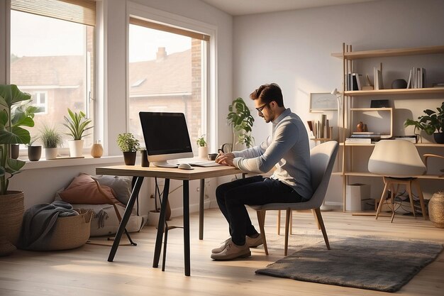 Stay at home with man working telecommuting ar c v