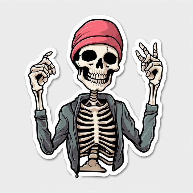 A stciker of funny man skeleton