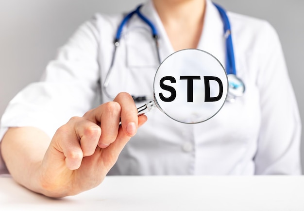 STD acronym medical disease through magnifier