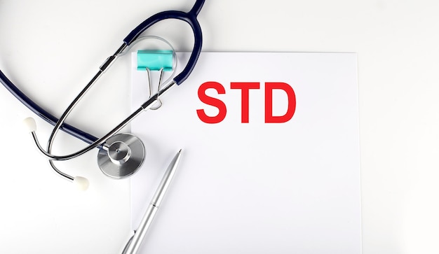 STD text written on paper with a stethoscope. Medical concept.