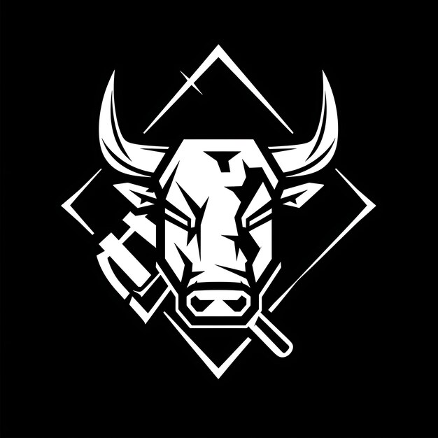 Steadfast Ox Clan Mark met Ox Head en Plow voor Decoratie Creatief Logo Design Tattoo Outline