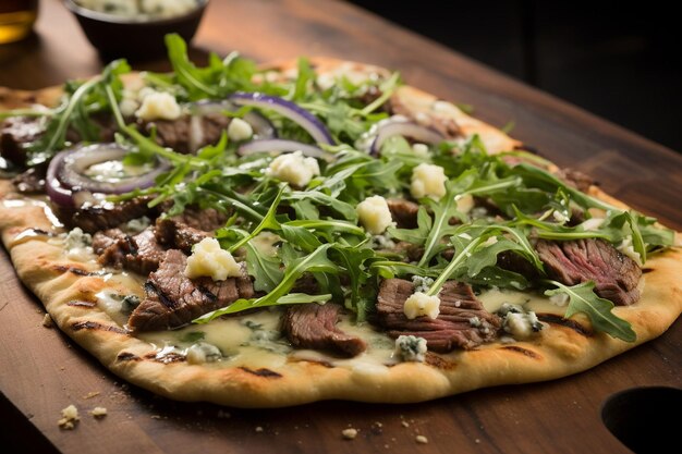 Steak and blue cheese salad with mixed greens and balsamic dressing