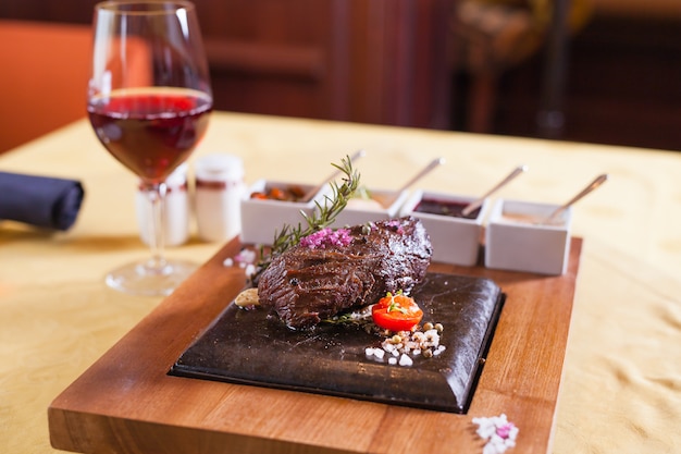 steak cooked in a restaurant