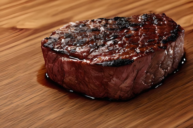 A steak on a cutting board with a black sauce on it.