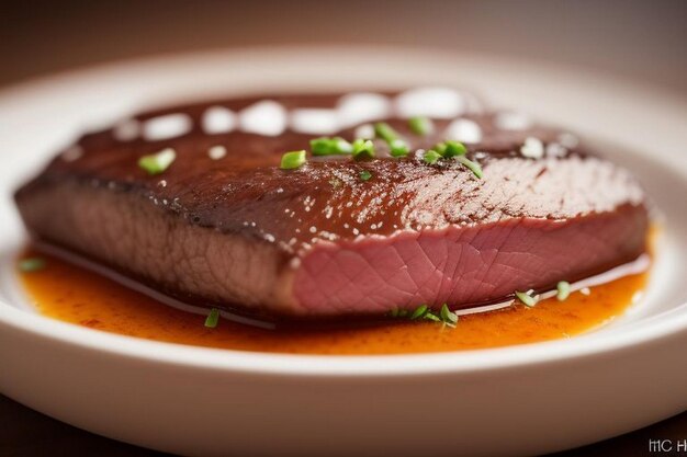 Foto una bistecca su un tavolo da taglio con erbe e spezie