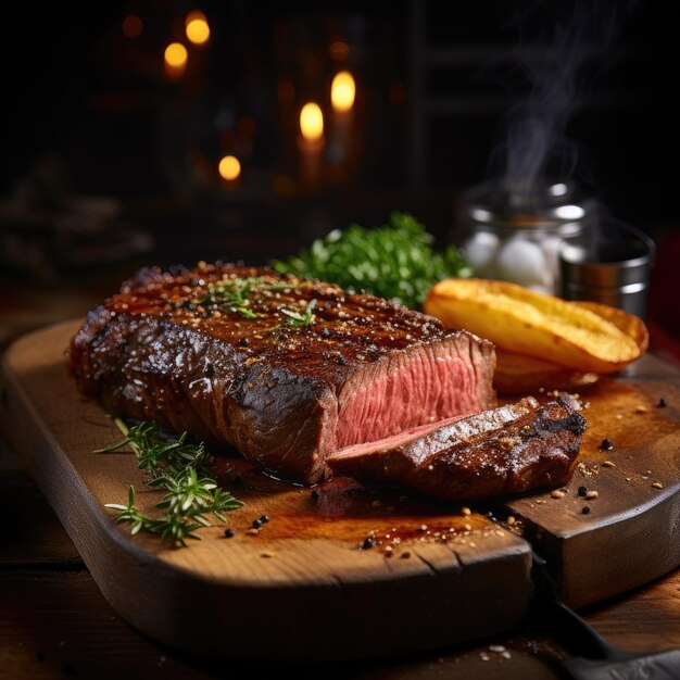 A steak on a cutting board