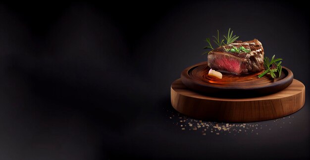 Photo a steak dish with a plant on it