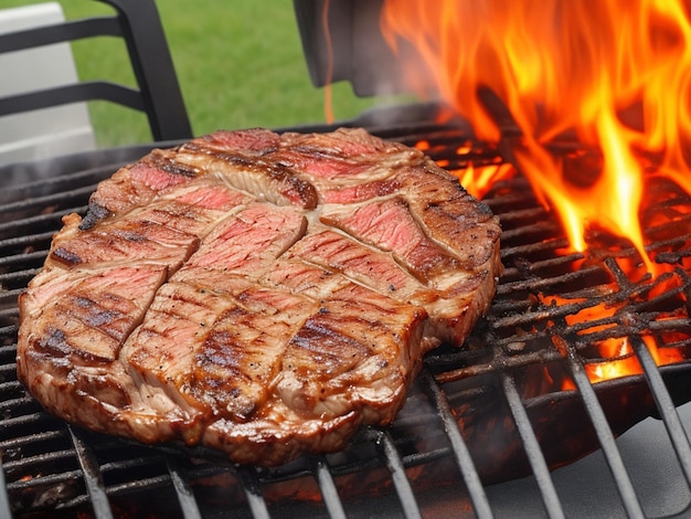 Photo steak on flaming grill stock photo