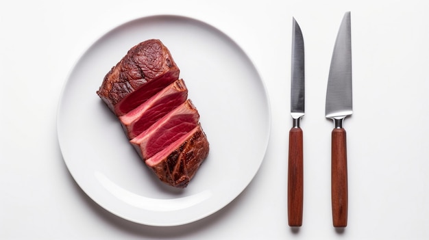 Photo steak fork and knife on a white background